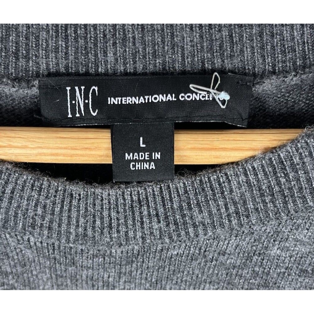 INC Cashmere Silk Wool Gray Cold Shoulder Grommet Knit Sweater Women’s L - Picture 7 of 16